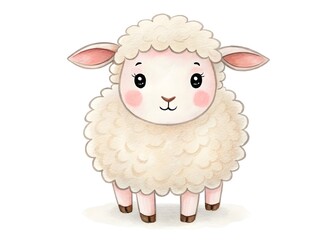 Watercolor illustration of a cute white sheep isolated on white background