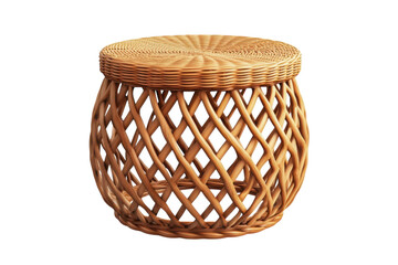 A cozy handwoven wicker stool radiating rustic charm a symbol of timeless craftsmanship and on transparent background