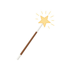 Minimalist Magic Wand with Glowing Star Flat Design Vector Illustration - Whimsical Enchantment Graphic
