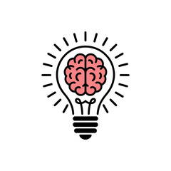 Brainwave Illumination: A minimalist line art illustration of a brain nestled inside a lightbulb, symbolizing creativity, innovation, and brilliant ideas.