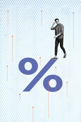Poster 3d zine image vertical collage of happy businessman businesswoman stand arrow progress percentage economy progress
