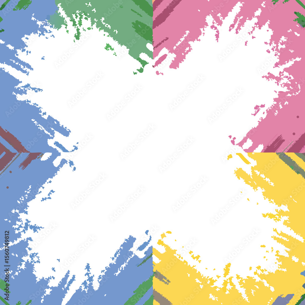 Poster abstract colorful brushstrokes forming a frame with white space for design concepts