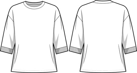Oversized White T-Shirt Template: Front and Back Views, Loose Fit Fashion Apparel, Comfortable Casual Garment Design, Blank Crew Neck Tee Mockup, Unisex Style.