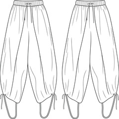 Drawstring Harem Pants Vector Illustration - Comfortable Casual Bottoms for Women and Men, Lounge Wear, Yoga, Travel, Fashion Design Resource
