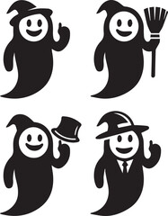 Halloween scary ghosts silhouette collection vector icone