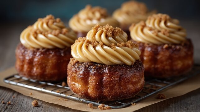 Creamfilled cronuts with swirled caramel drizzle