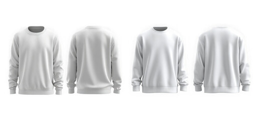 A white crewneck sweatshirt mockup, showcasing both front and back views, isolated on transparent background