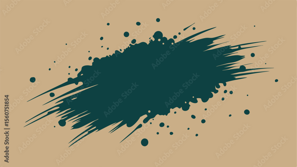 Aufkleber abstract dark teal paint splatter with dots on tan background transparent design element