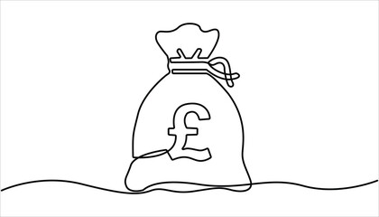 
Dollar money bag continuous one line drawing illustration. Dollar bag continuous line drawing. Dollar linear symbol. Moneybag with cash and coins in simple linear style. Savings money concept. 