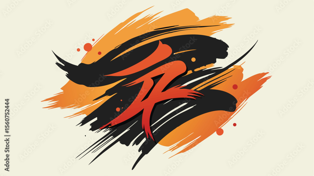 Poster abstract dynamic design with brush strokes and vibrant color combinations