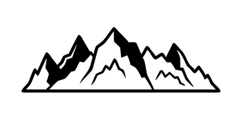 Mountain landscape vector illustration featuring a woman's silhouette against a snowy peak with a sun design, symbolizing travel and nature