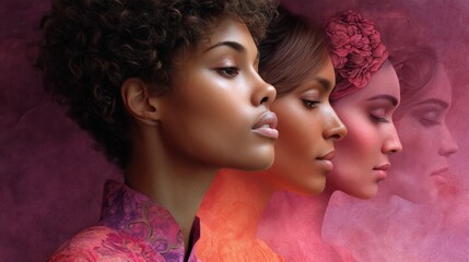 Diverse womens silhouettes in profile  vector illustration