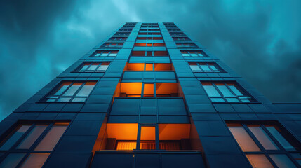A sleek modern building featuring clean lines, glass facades, and contemporary architectural design, set against a clear sky...
