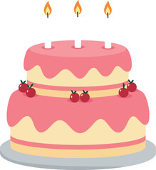 Pink Two-Tier Birthday Cake with Cherries & Candles