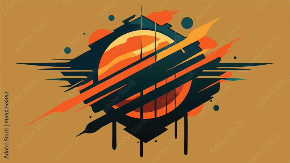 Poster abstract geometric composition with orange and teal color elements on transparent background