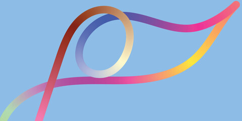 Abstract Colorful Intertwined Lines on Light Blue Background. A vibrant abstract design featuring two intertwined, flowing lines of gradient colors (red, orange, yellow, green, blue, purple) on a ligh