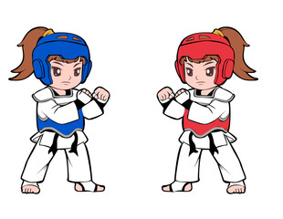 girl taekwondo player wearing red an blue chest protection illustration character cartoon