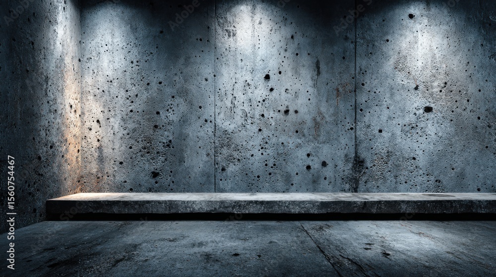 Aufkleber empty concrete room features rough textures illuminated by warm lights, creating a stark contrast in
