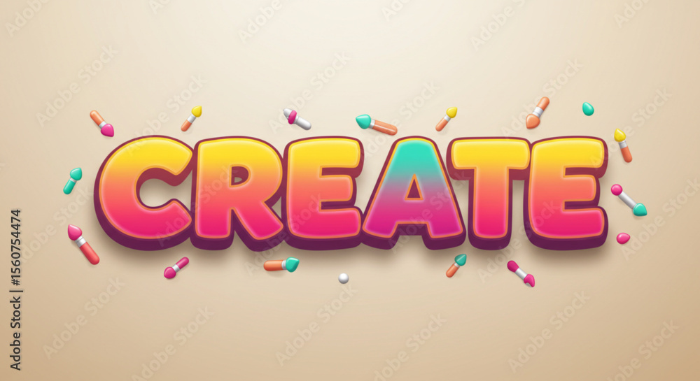 Poster colorful 3d create text effect fun, playful typography design