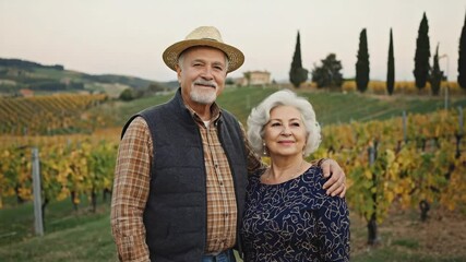 Couple enjoying their time in a vineyard during autumn season - Powered by Adobe