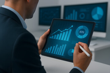 Business Analytics Professional Analyzing Data on Tablet