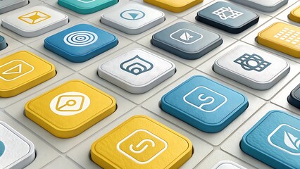 Ai generated image of collection of colorful app icons on a grid pattern