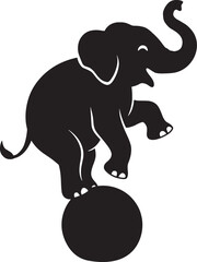 Obraz premium Black Silhouette Baby Elephant Balancing On Ball Circus Theme Illustration vector 1
