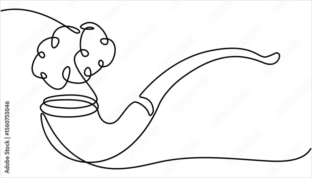 Poster continuous one line drawing of tobacco pipe. one continuous line drawing smoking pipe with smoke. vi