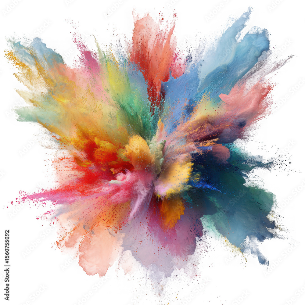 Poster a vibrant explosion of multicolored powder creates a dynamic and colorful burst isolated on transpar