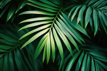 Lush, vibrant palm fronds in close-up
