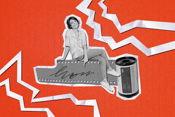 Sketch image artwork composite 3D photo collage of shot journalist cam hobby photo film strip retro...
