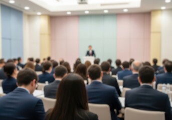 Professional Conference Audience. Audience members engage with a speaker at a corporate event. Represents shared learning, professional growth, and collective focus.