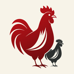 Vibrant Red Rooster and Black Hen Silhouette Pair for Farm Art