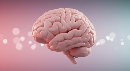 A pink anatomical brain model floats against a soft gradient background, symbolizing intelligence, health, and the complexities of the human mind