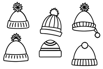 Winter Hat Collection Minimalist Line Art Set