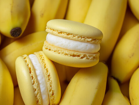 Yellow banana macaroons on a banana background