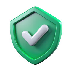3d green shield with checkmark icon isolated on transparent background