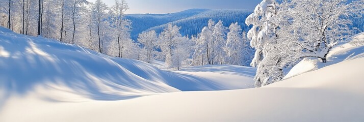 Majestic Snowy Peaks Surrounded by a Serene Winter Forest, Capturing Tranquility and Natural Beauty