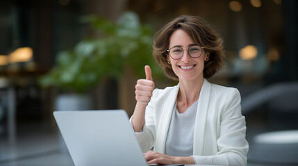 Friendly businesswoman encouraging applicant during video interview