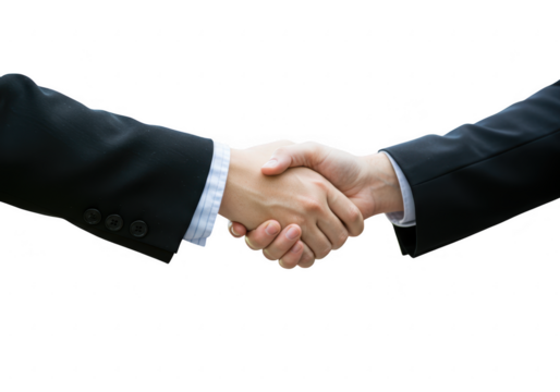 Two businessmen shaking hands in agreement isolated on transparent background