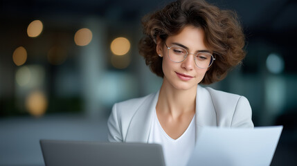 Young HR Manager Reviewing Resumes with Focus and Determination
