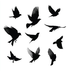 Obraz premium bird in flight silhouette set, Black & White silhouette set