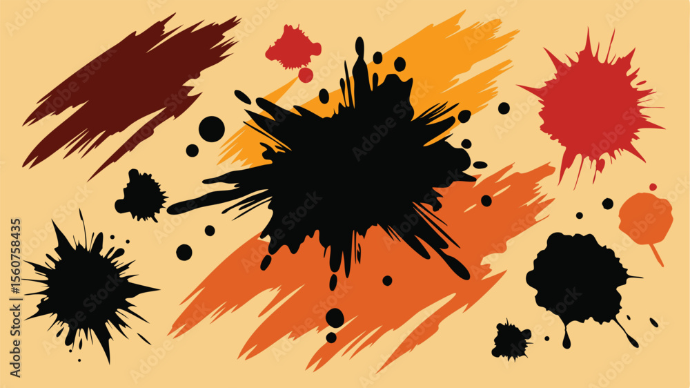 Poster abstract ink splatter and brushstroke elements with transparency for creative designs