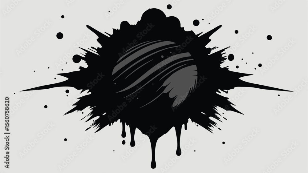 Poster abstract ink splatter design featuring a central element with transparency for versatile projects