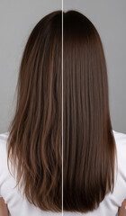 Fototapeta premium Young woman with long, shiny brown hair showcasing a beautiful, smooth texture and fashionable style