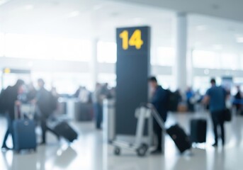 Dynamic Airport Terminal Blur. This soft-focus image evokes the rapid pace of travel within an international air hub. Anonymous figures with baggage suggest constant movement and journeys.