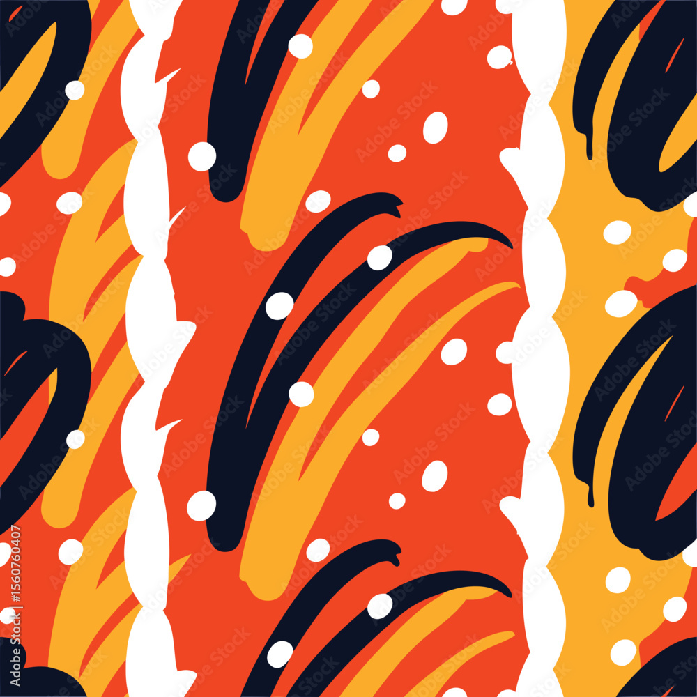 Poster abstract seamless pattern with bold shapes in vivid red and yellow colors