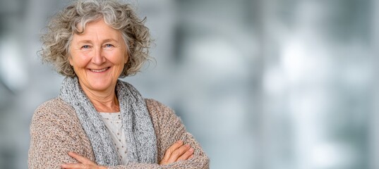 Confident Senior Woman in Modern Setting, Representing Success and Well-Being for Healthcare Finance