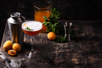 Fresh apricot cocktail martini with mint