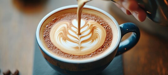 Artistic Coffee Creation Close-Up of Barista Pouring Milk into Espresso for Stunning Design